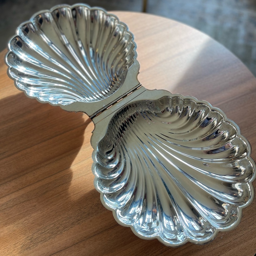 Large Vintage Silver Clam Serving Dish